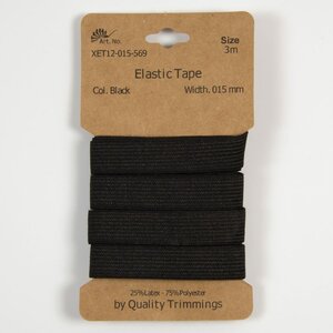 Kaart elastiek   Zwart - 15 mm - 3 meter