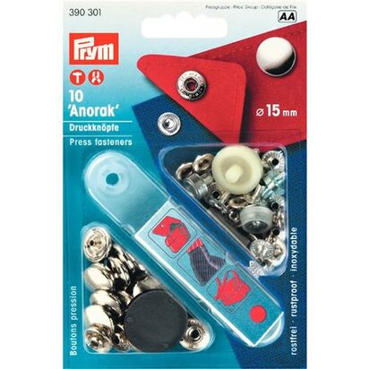 Prym Naaivrijdrukknoop anorak 15mm zilver - 10st