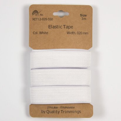 Kaart elastiek   Wit - 20 mm - 3 meter