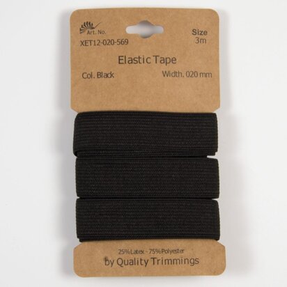 Kaart elastiek   Zwart - 20 mm - 3 meter