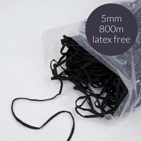 Mondkapjes elastiek latex vrij 5mm zwart